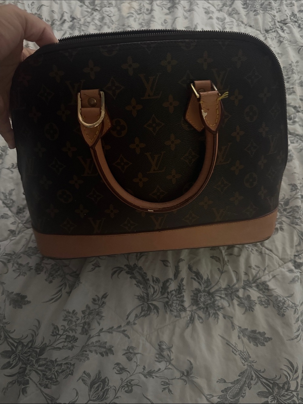 Brown Monogram Satchel with Tan Trim - Picture 2 of 15